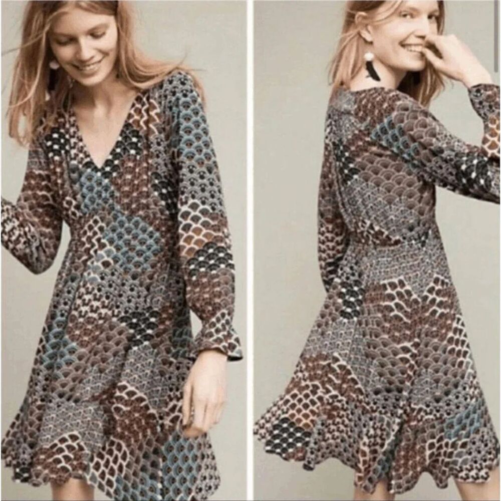 Maeve Anthropologie Monaco Boho Asymmetrical Printed Midi Dress Multi Color